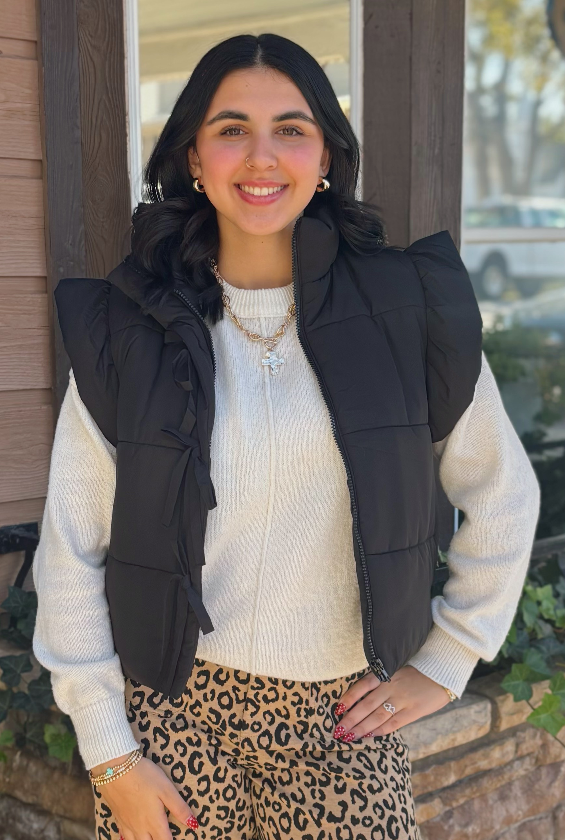 BLACK BOW PUFFER JACKET