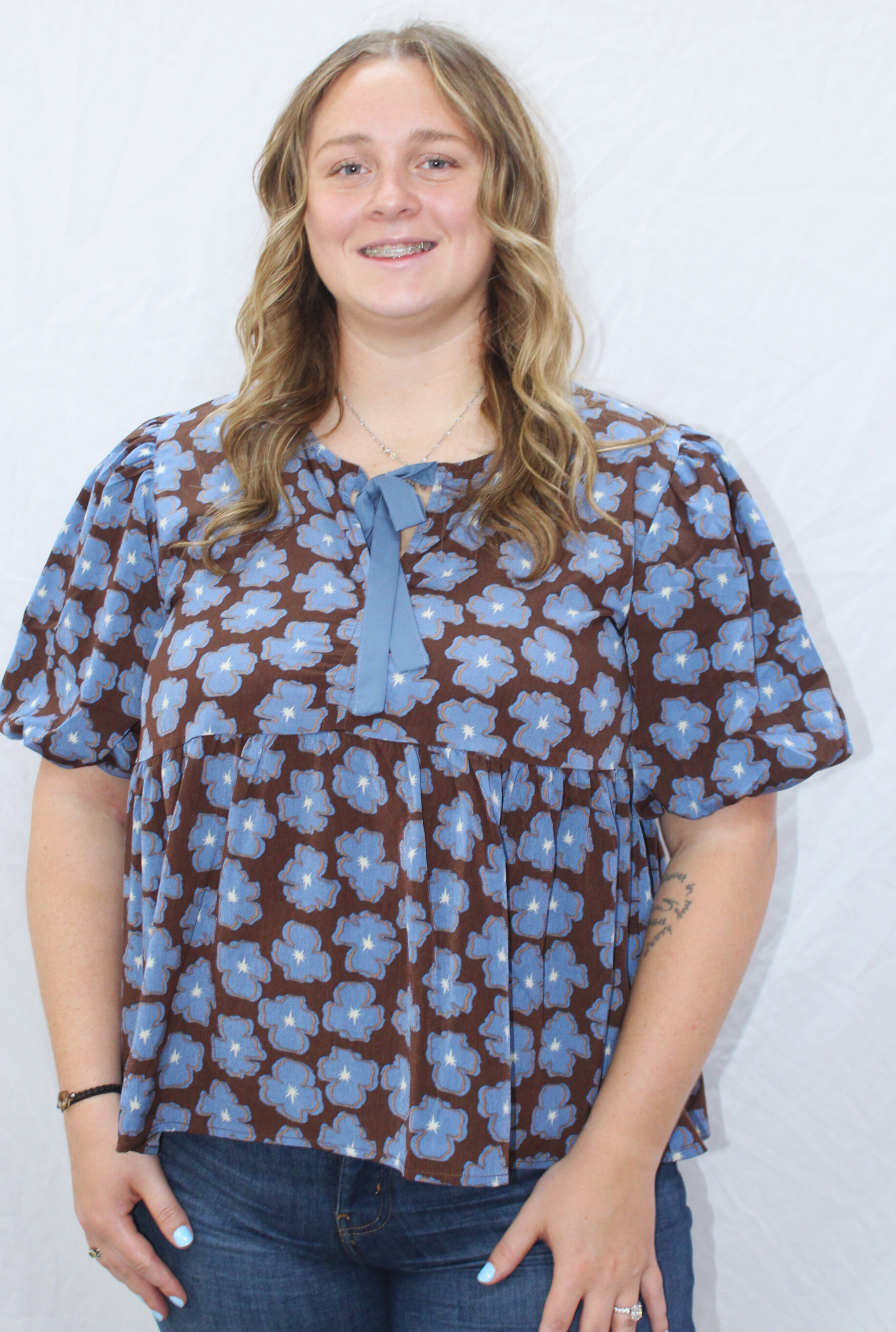 CURVY BROWN BABY DOLL TOP