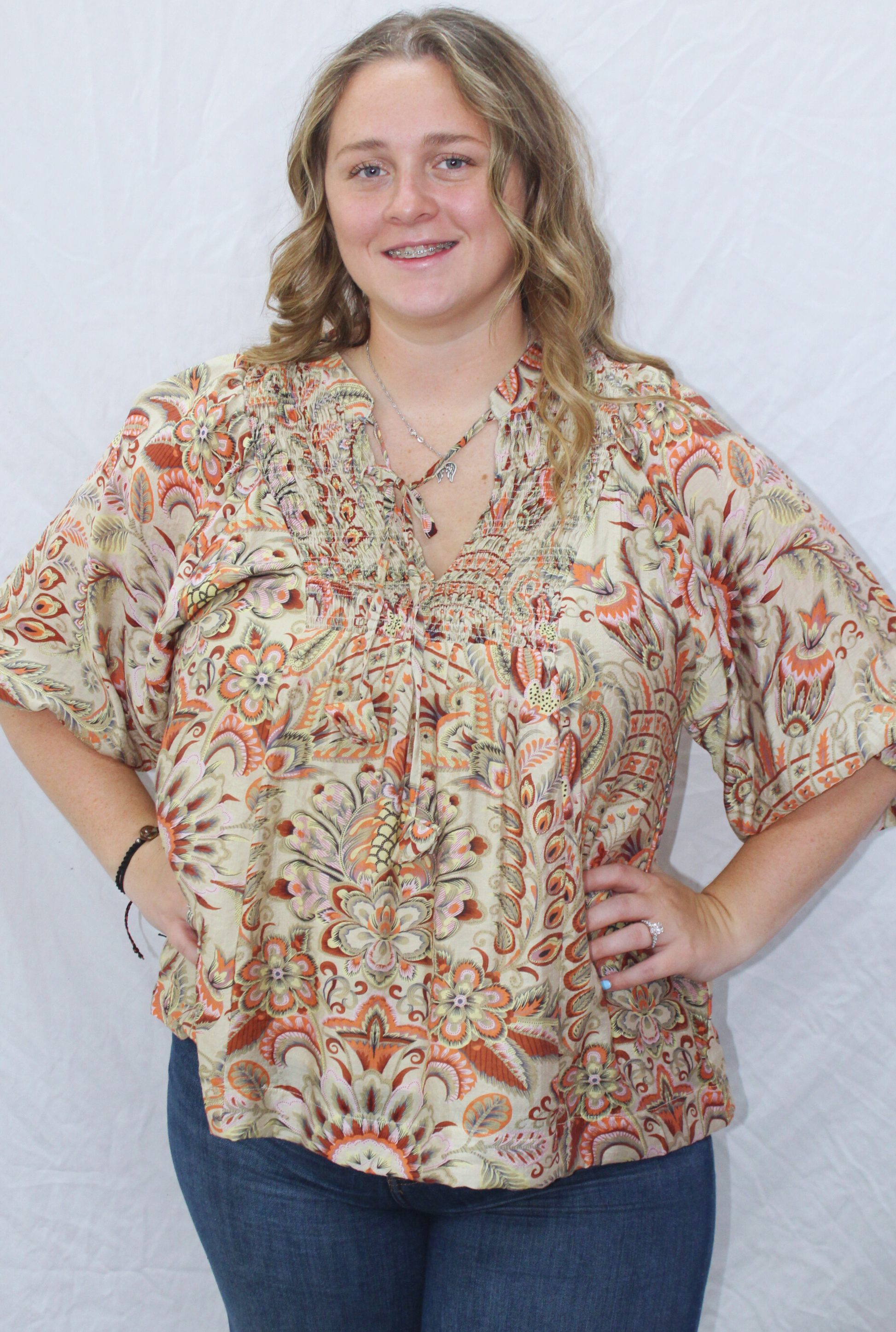 CURVY BROWN FLORAL PAISLEY TOP