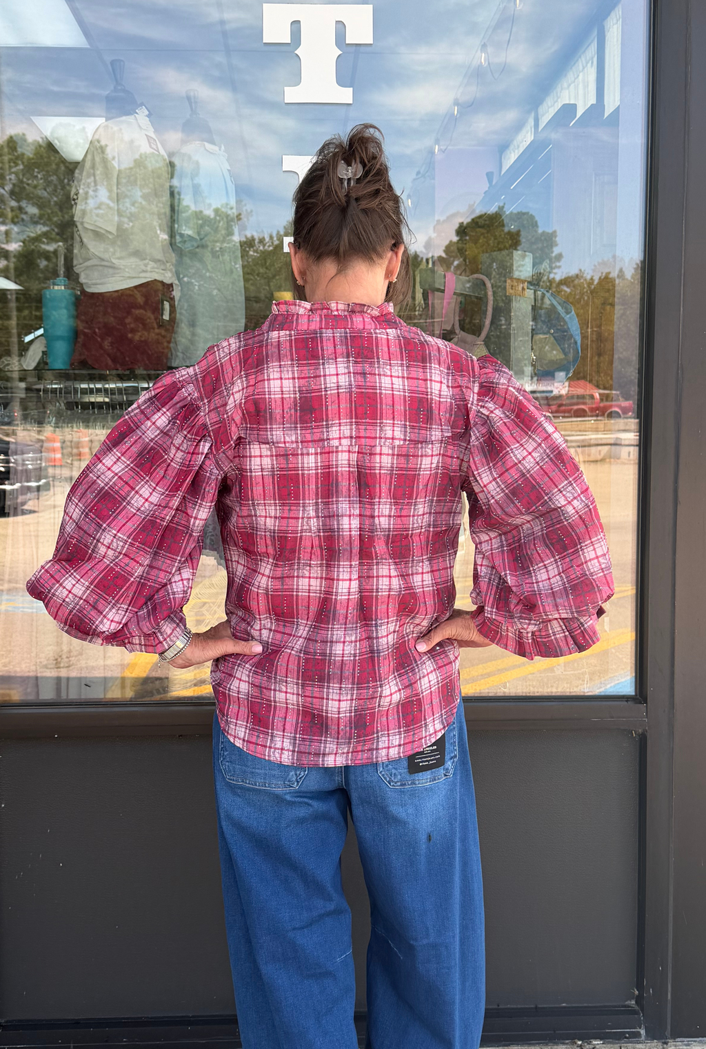 CHERRY PLAID MABEL TOP