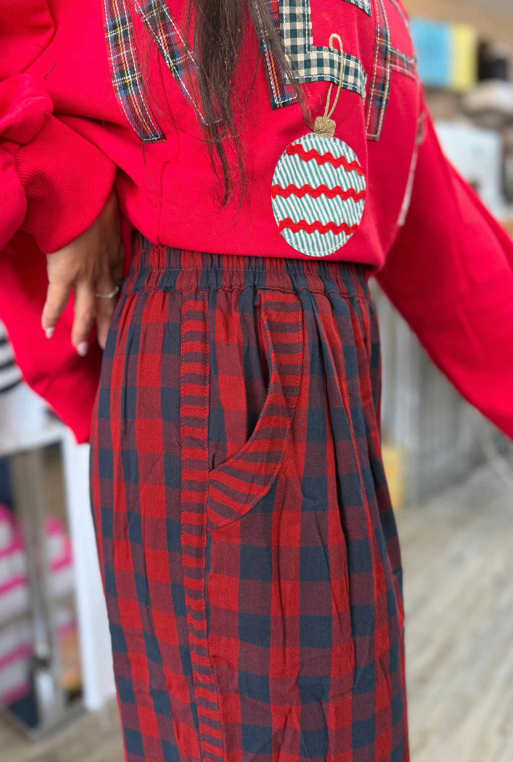 RED PLAID PANTS
