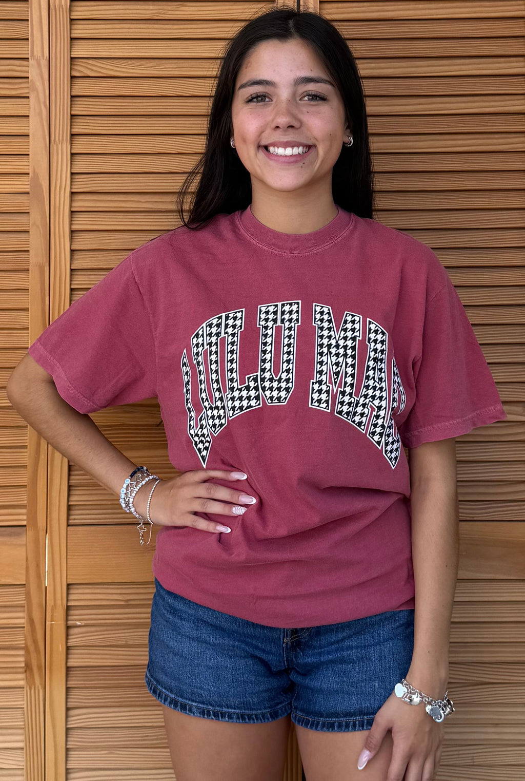 CRIMSON HOUNDSTOOTH LM TEE