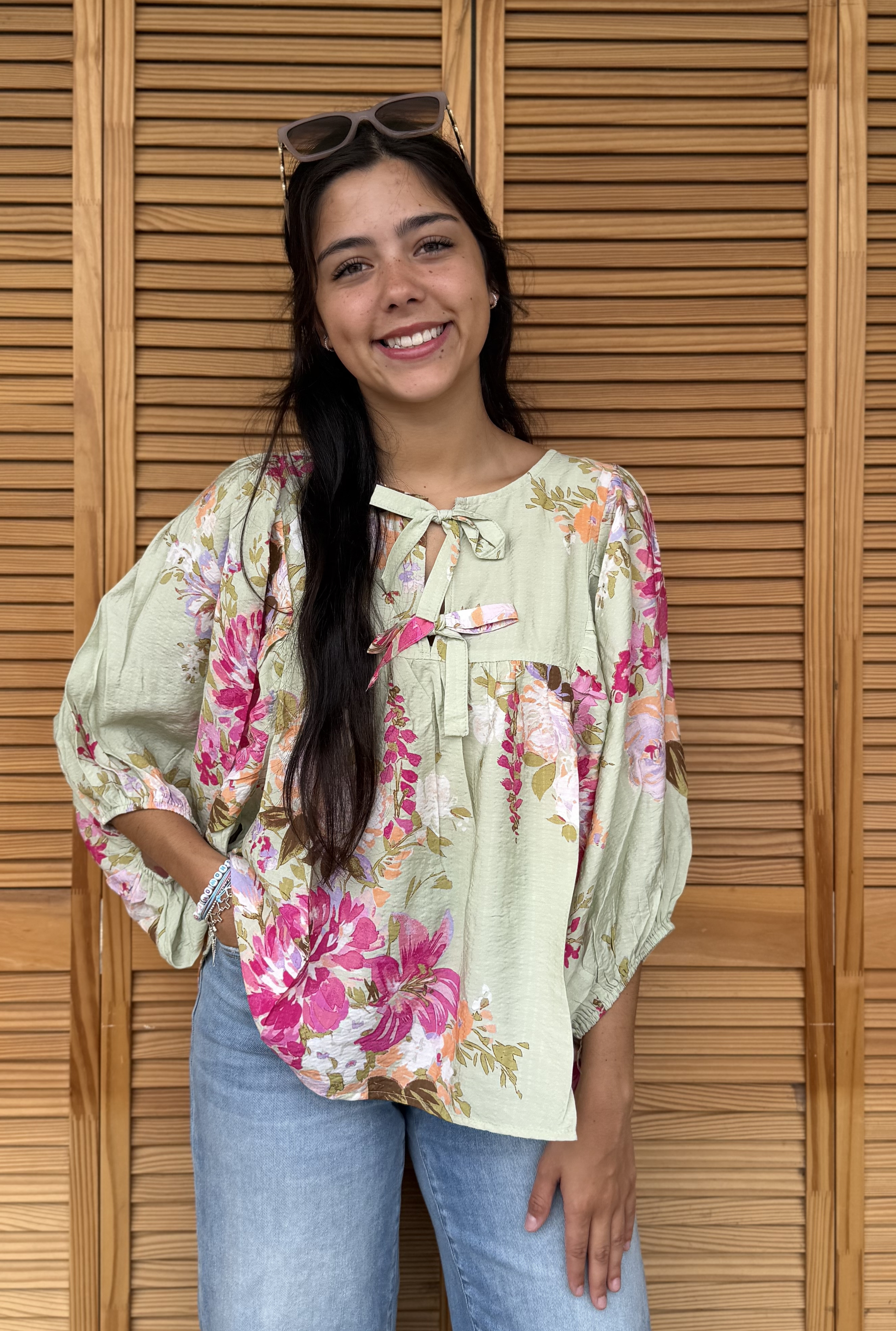 MINT FLORAL PEASANT BLOUSE