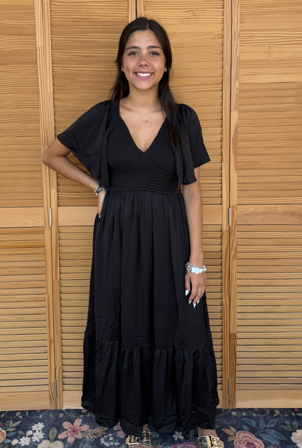 BLACK WASHED SATIN DRESS