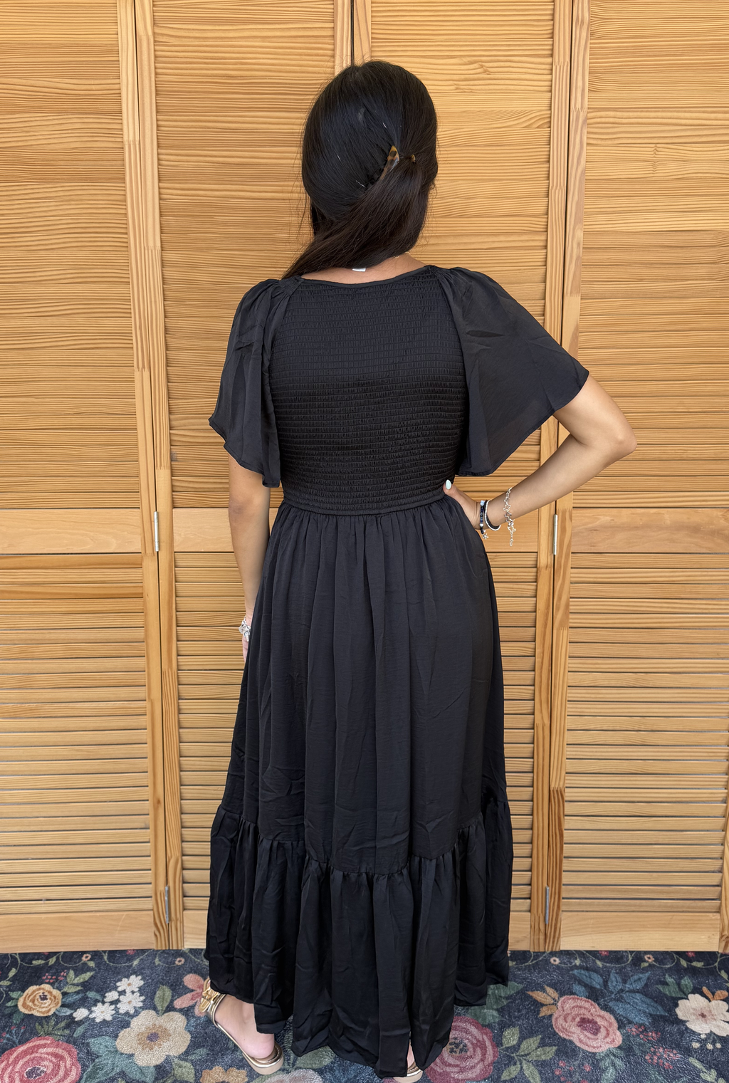 BLACK WASHED SATIN DRESS