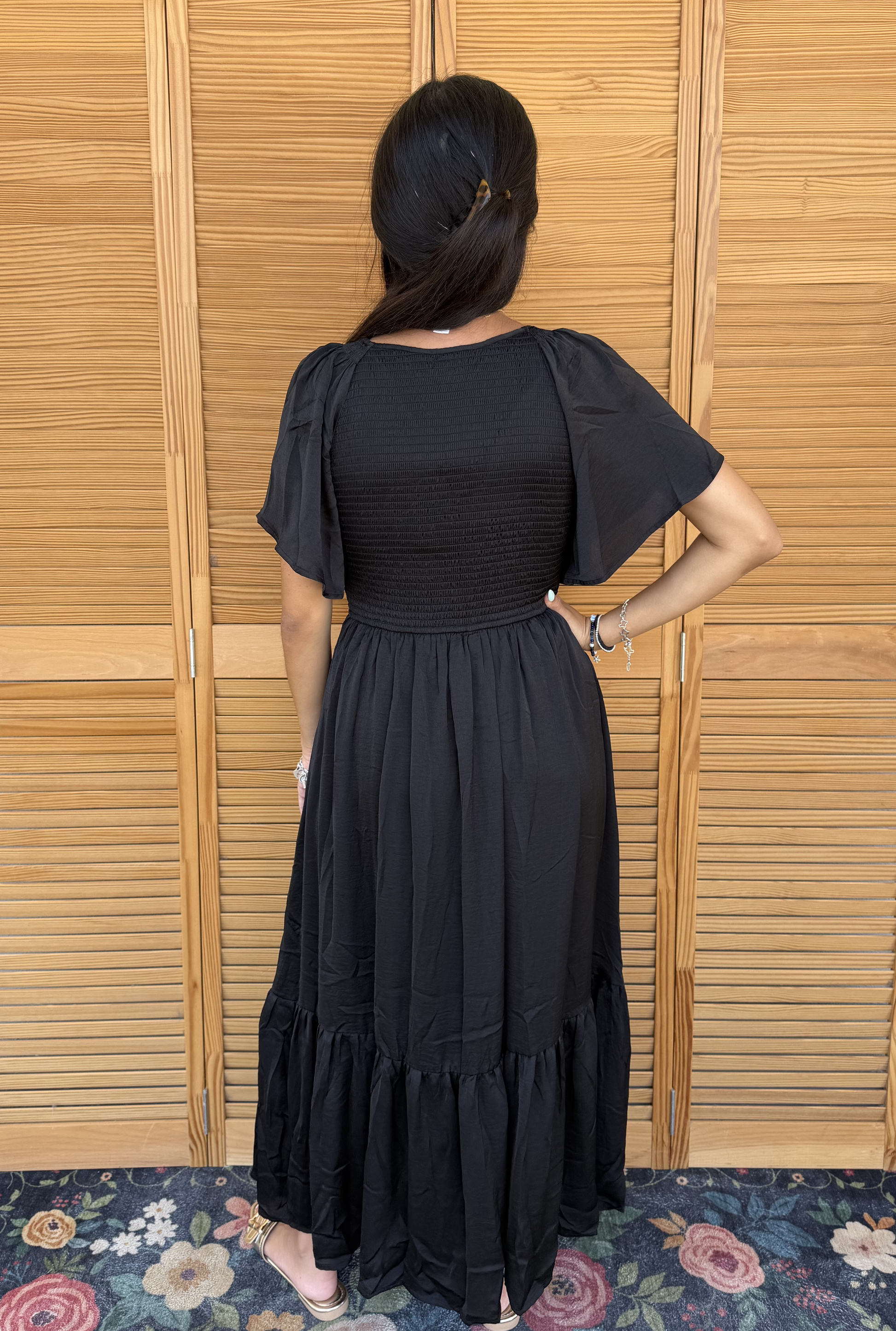 BLACK WASHED SATIN DRESS