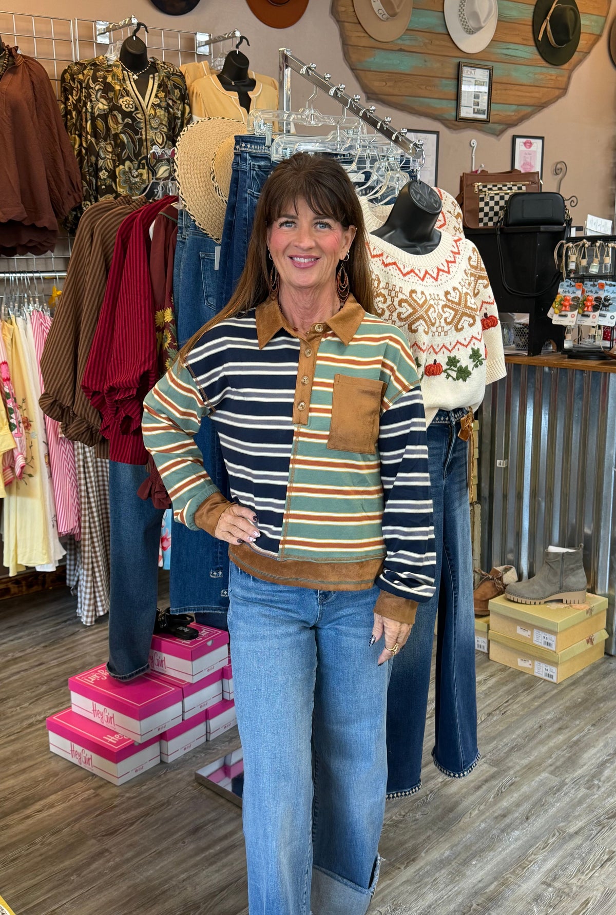 STRIPE SUEDE PULLOVER