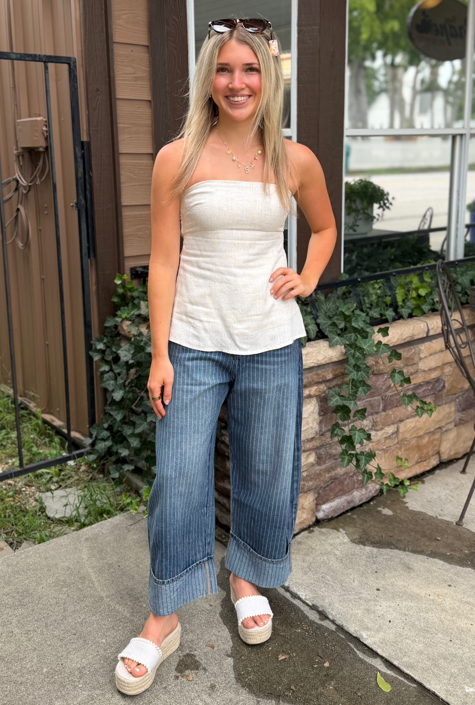 WASHED DENIM BARREL CARPENTER CULOTTES