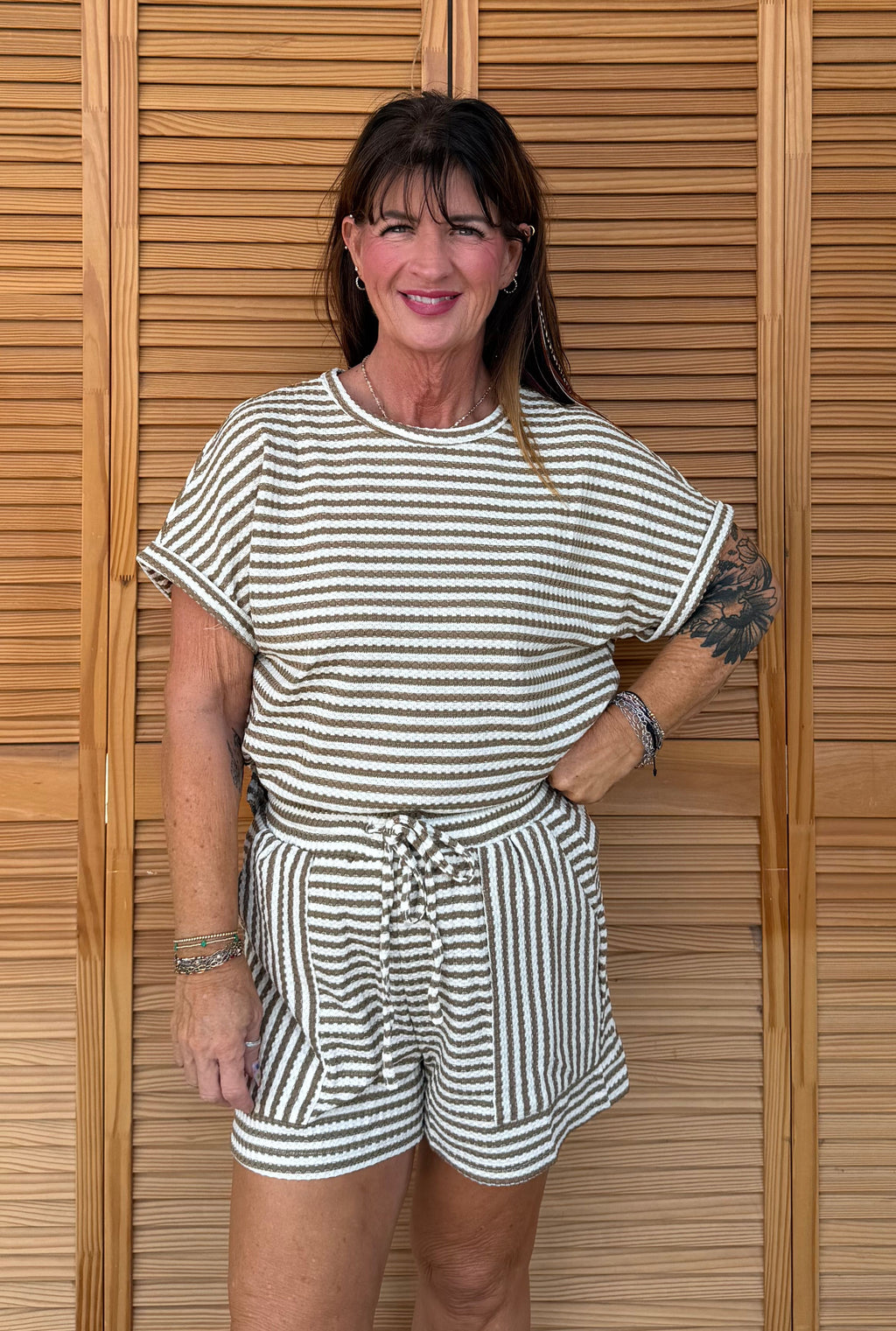 BROWN STRIPE SHORT SET