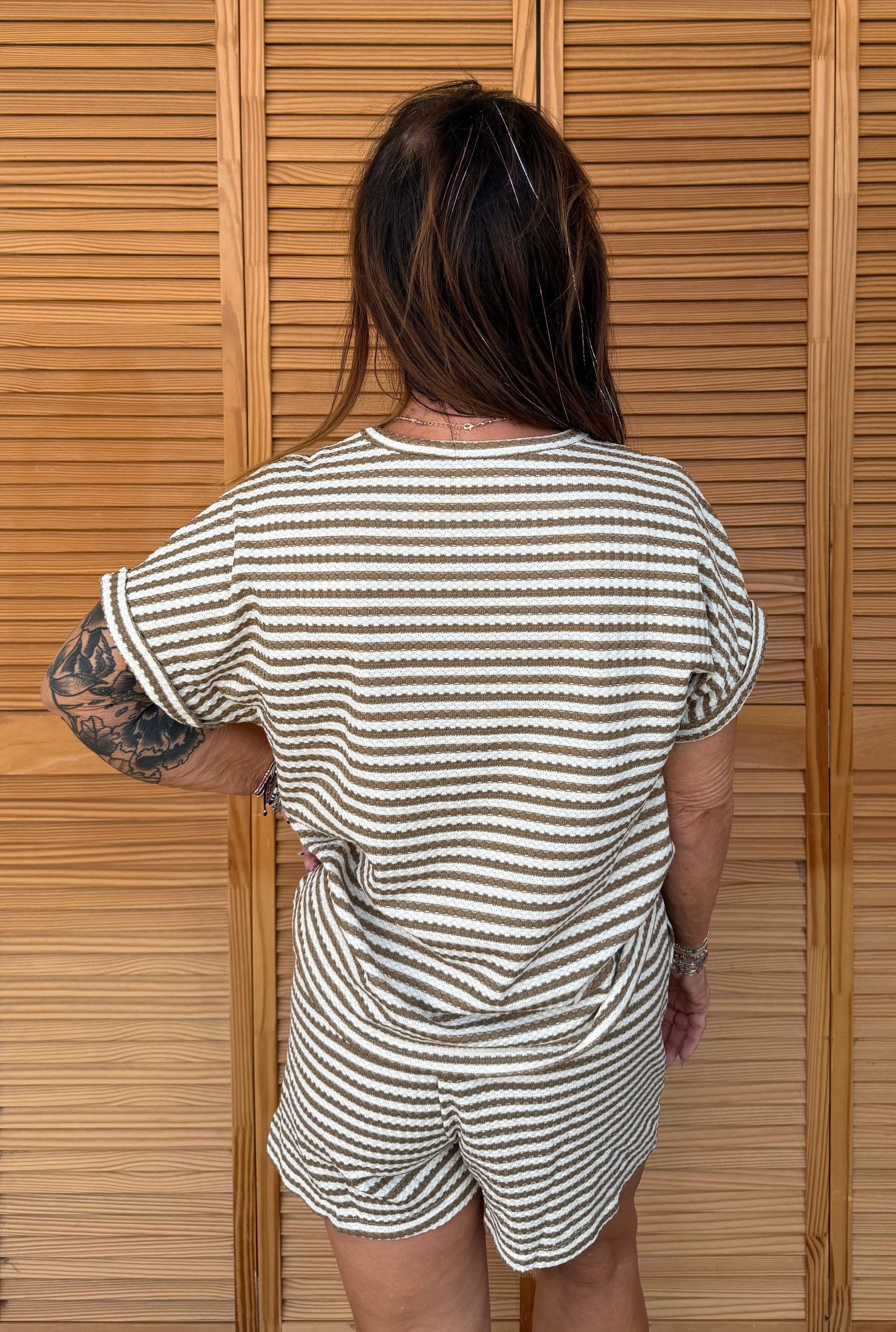 BROWN STRIPE SHORT SET