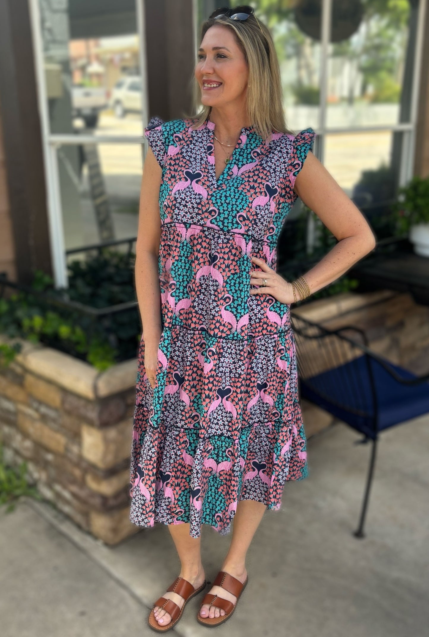 NAVY FLAMINGO DRESS