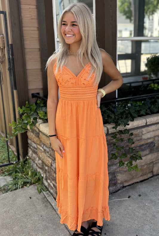 TANGERINE BEACH CROCHET DRESS