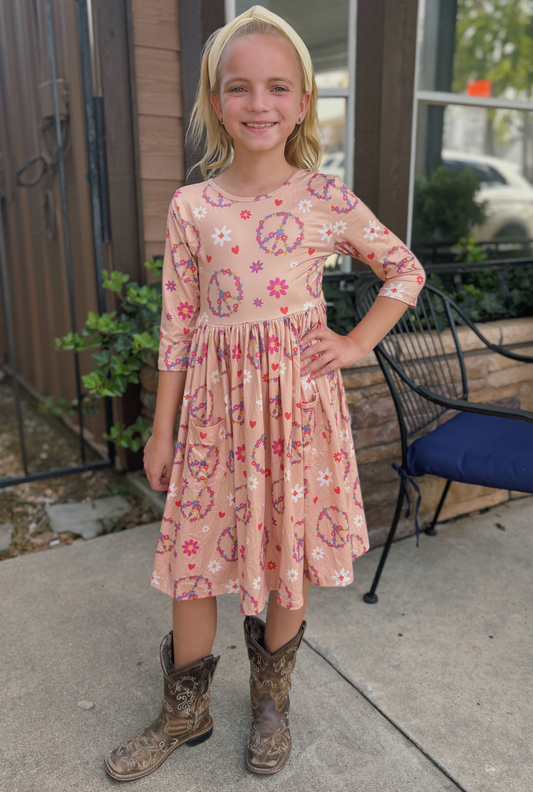 KID'S PEACE SIGN TWIRL DRESS