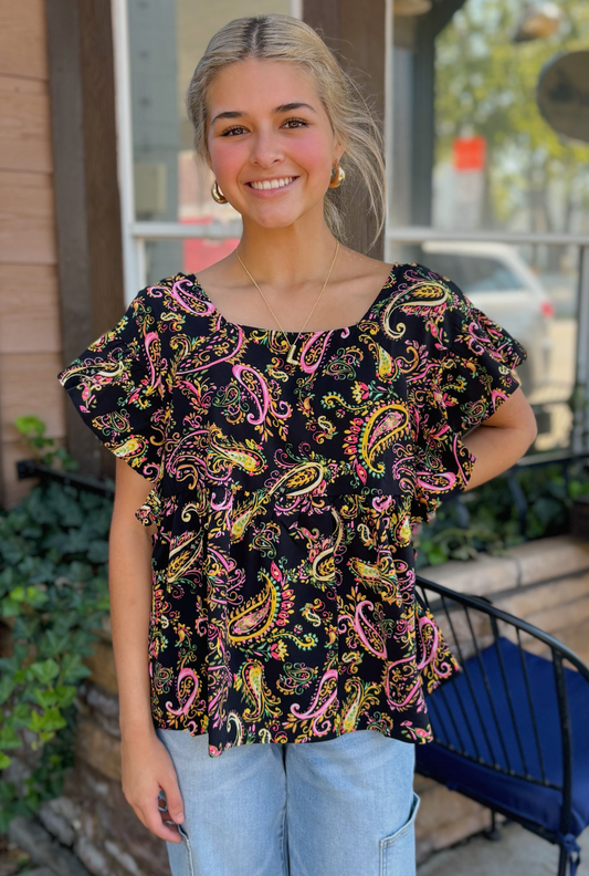 BLACK PAISLEY PRINTED TOP