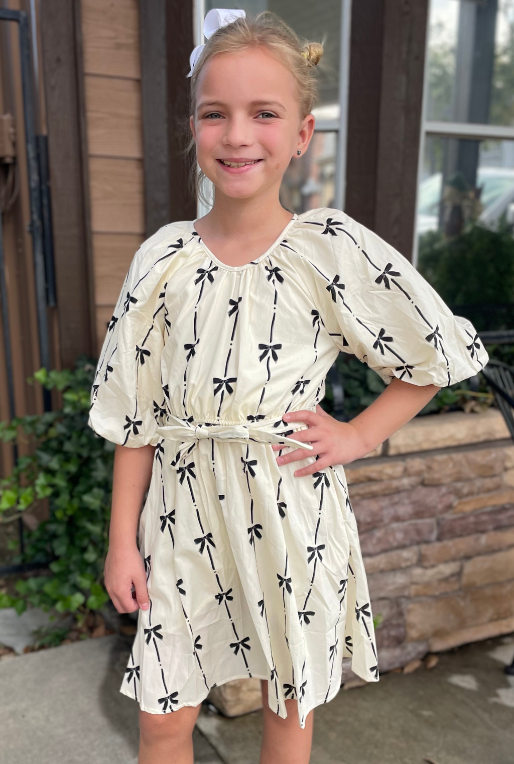 KIDS IVORY BOW DRESS