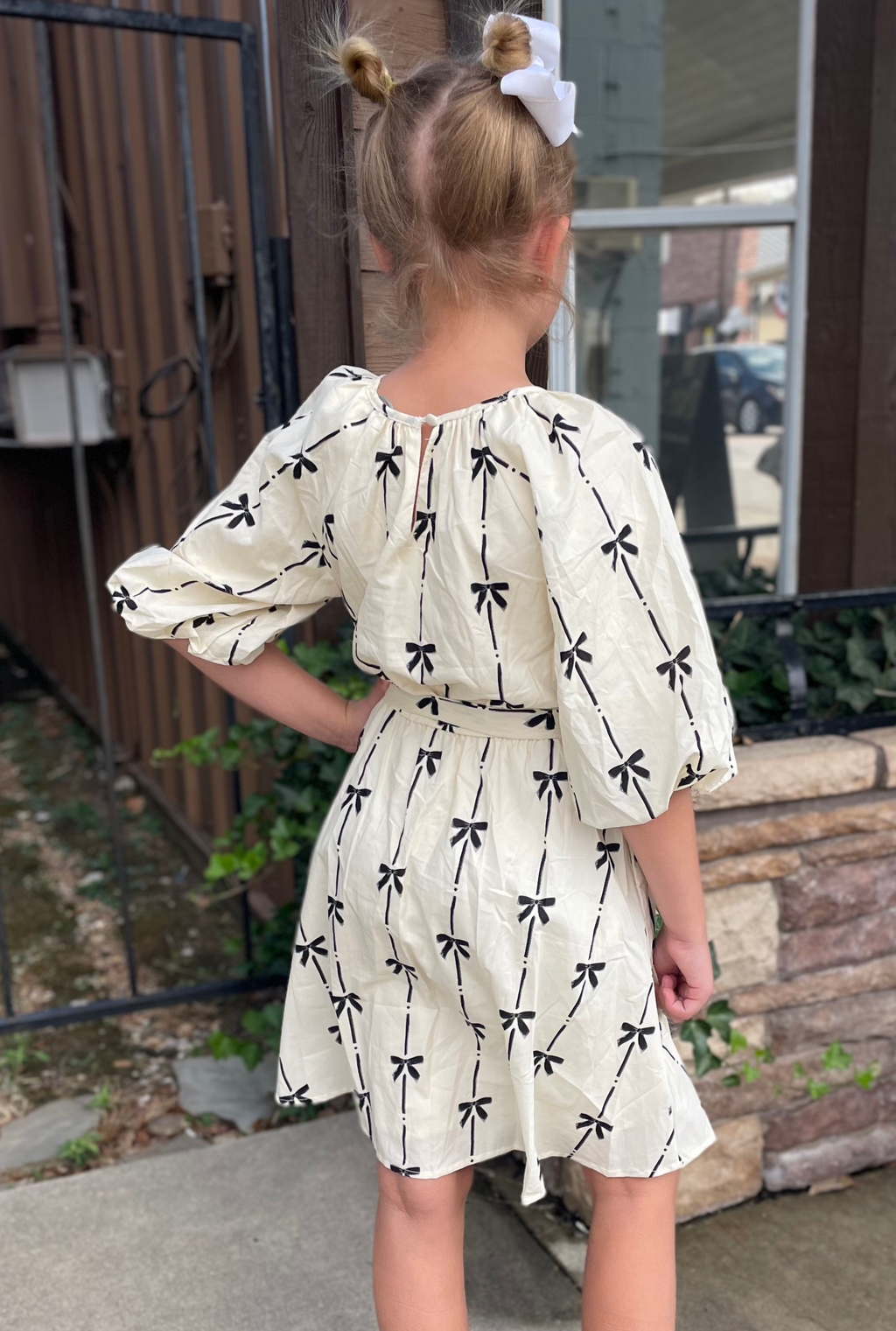 KIDS IVORY BOW DRESS
