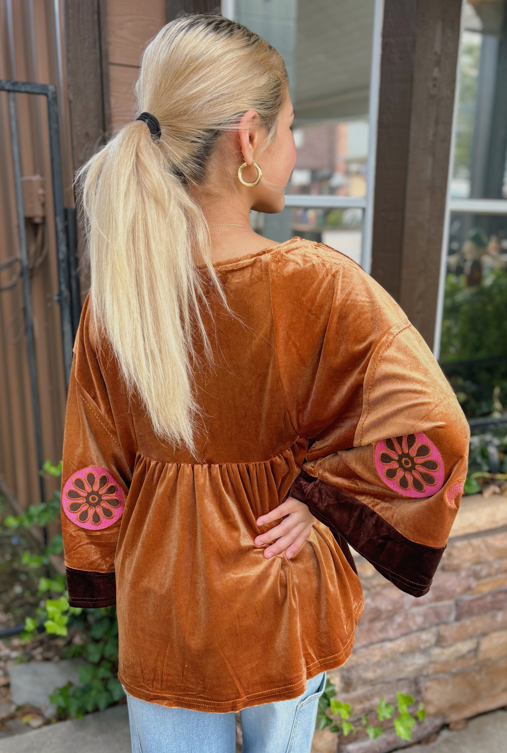 CARAMEL VELVET BOHO TOP