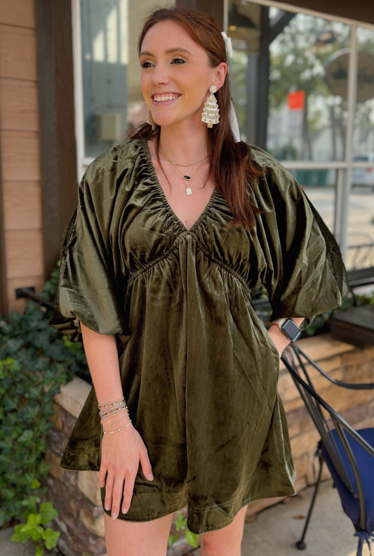 OLIVE VELVET DRESS