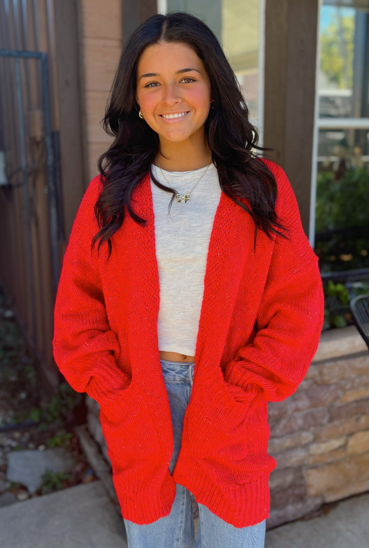 RED JACKI CARDIGAN