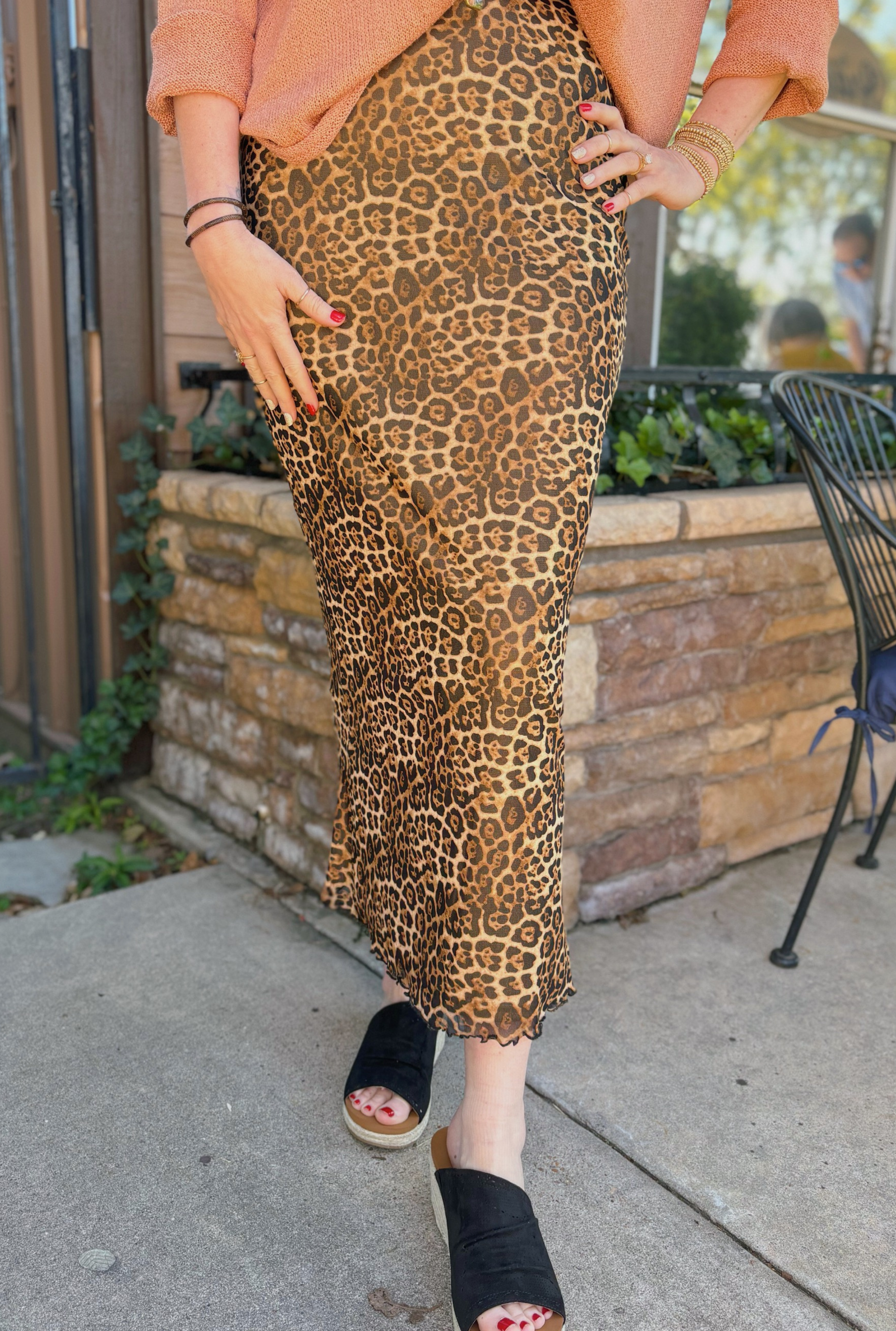 LEOPARD MESH MAXI SKIRT