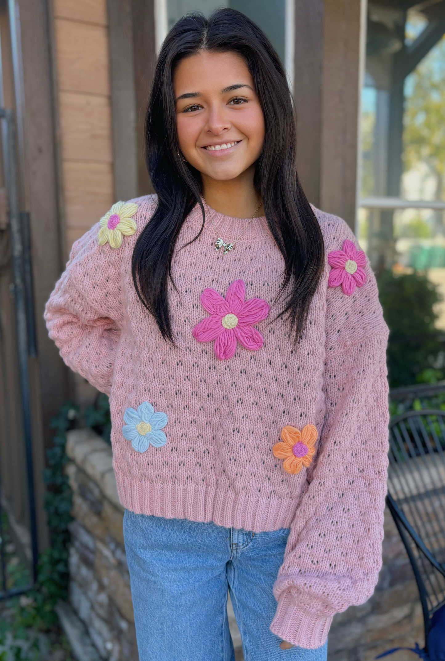 BLUSH FLORAL KNIT SWEATER