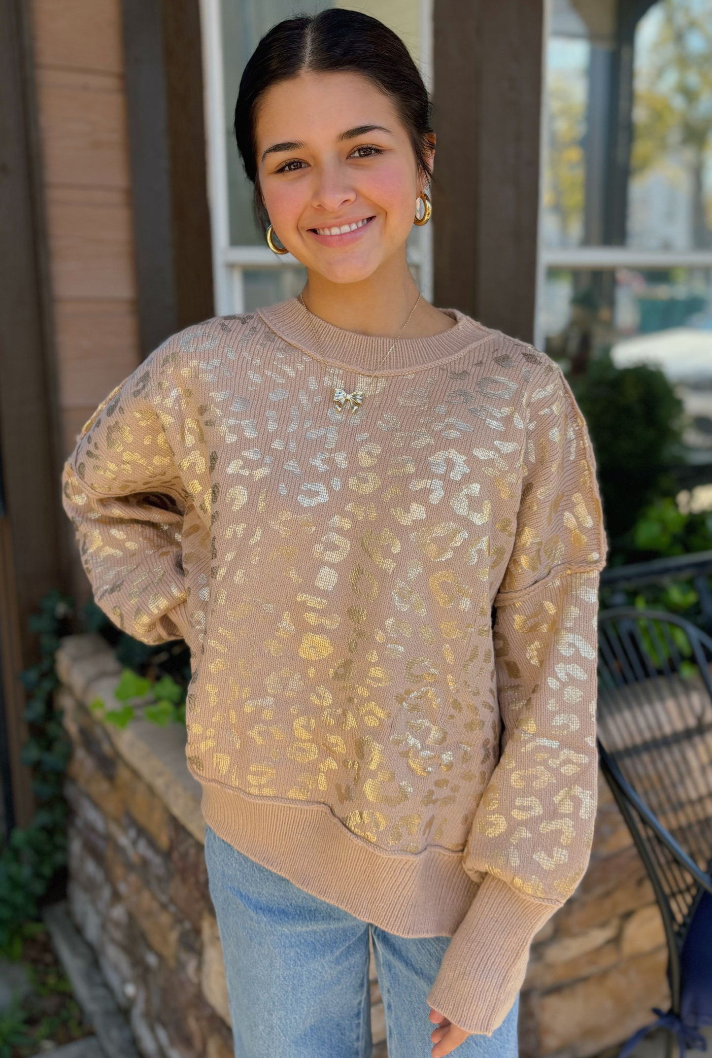 TAUPE CHEETAH GIRL SWEATER