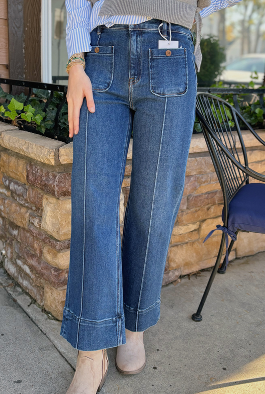 RISEN HIGH RISE CROP WIDE JEANS