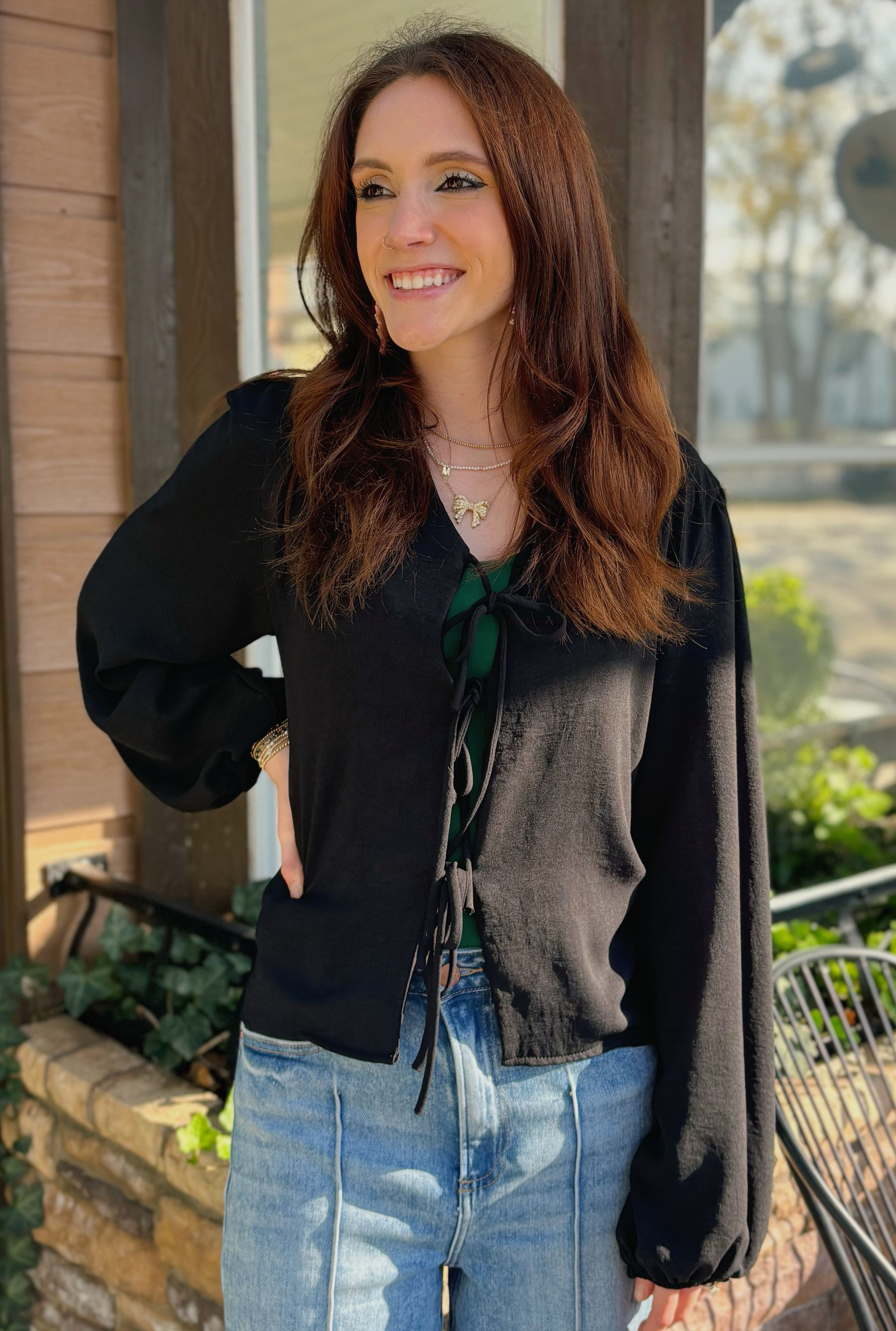 BLACK BOW HOLIDAY TOP