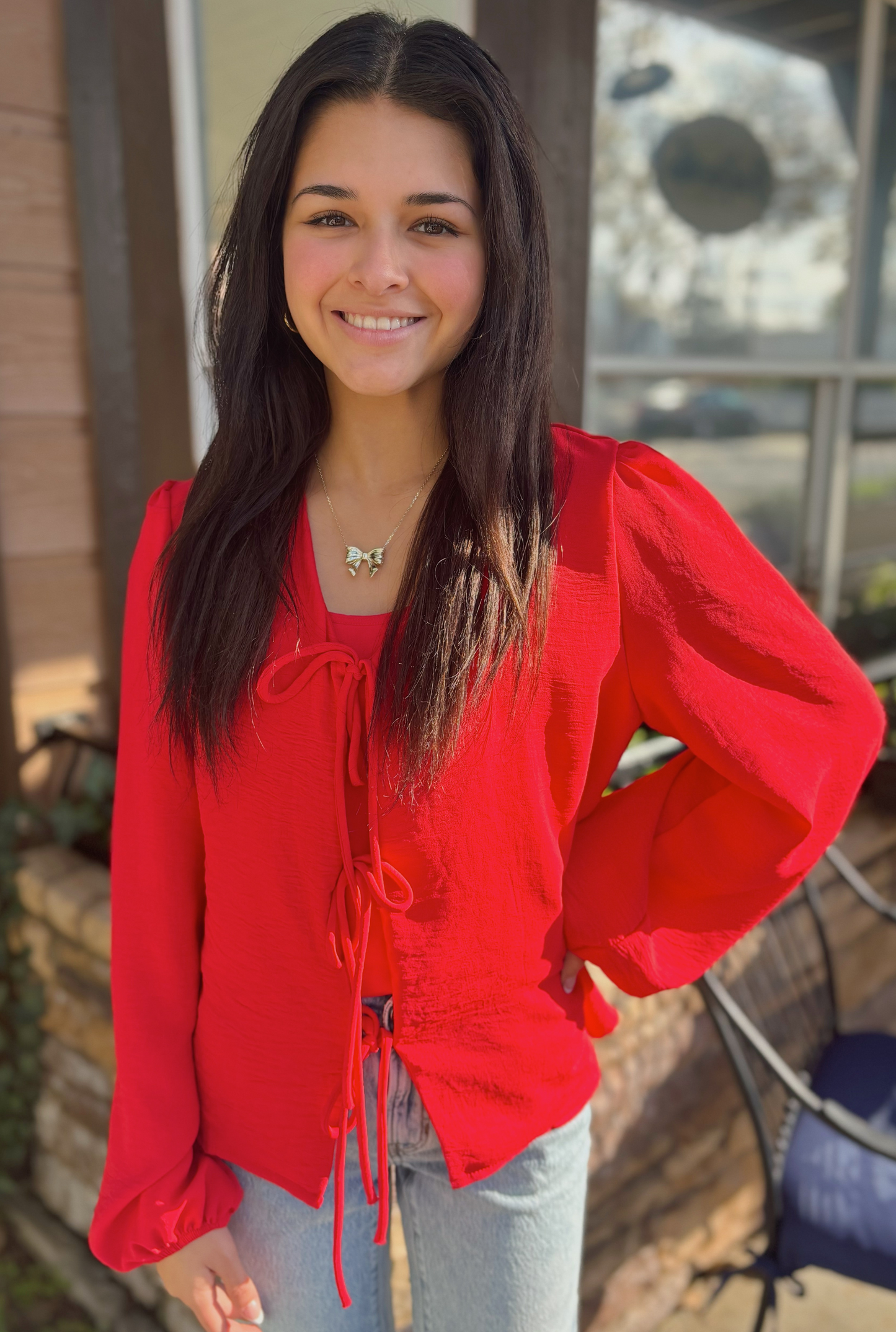 RED BOW HOLIDAY TOP