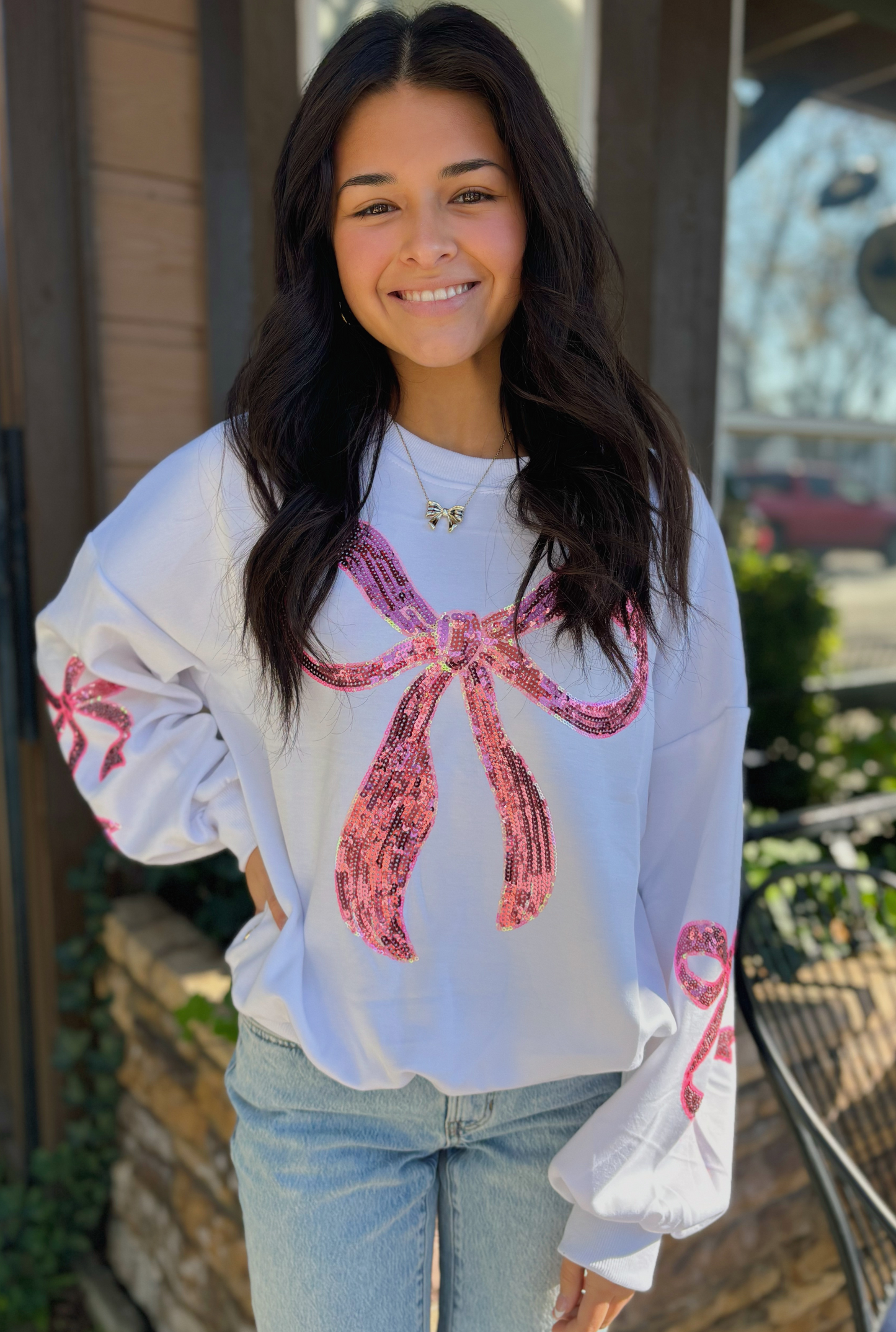 SEQUIN BOW SWEATSHIRT