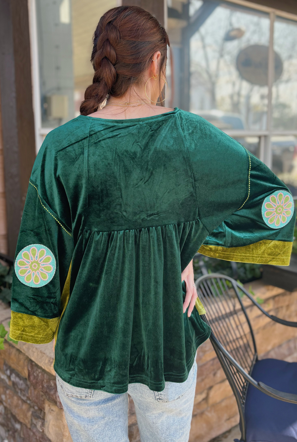 HUNTER GREEN VELVET BOHO TOP
