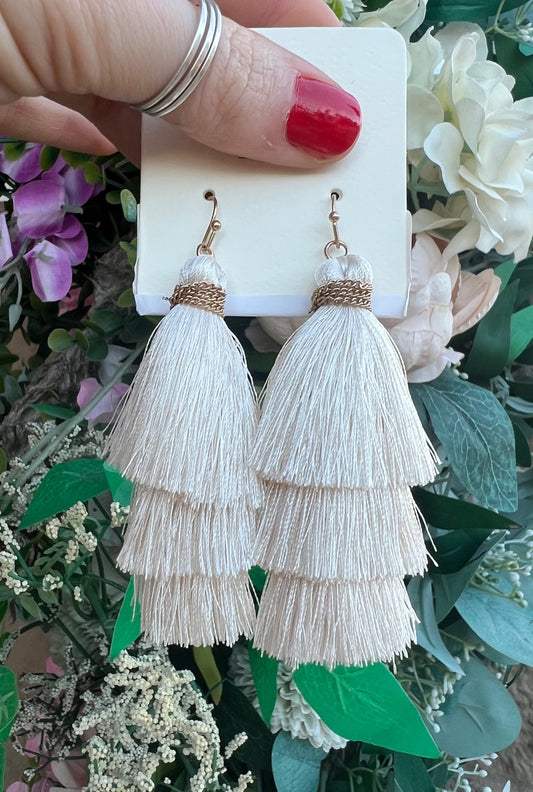 IVORY FRINGED TIRED EARRRINGS