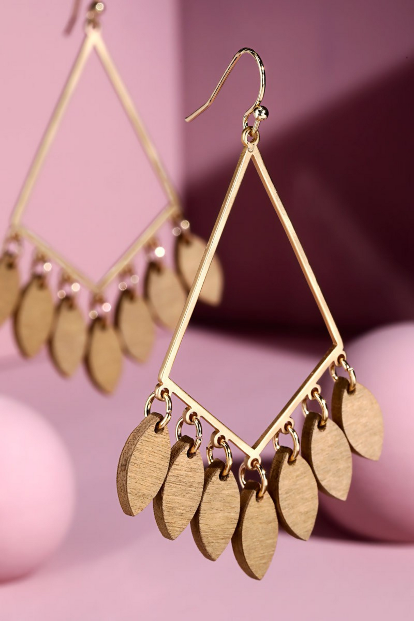 Diamond Wood Leaf Earring