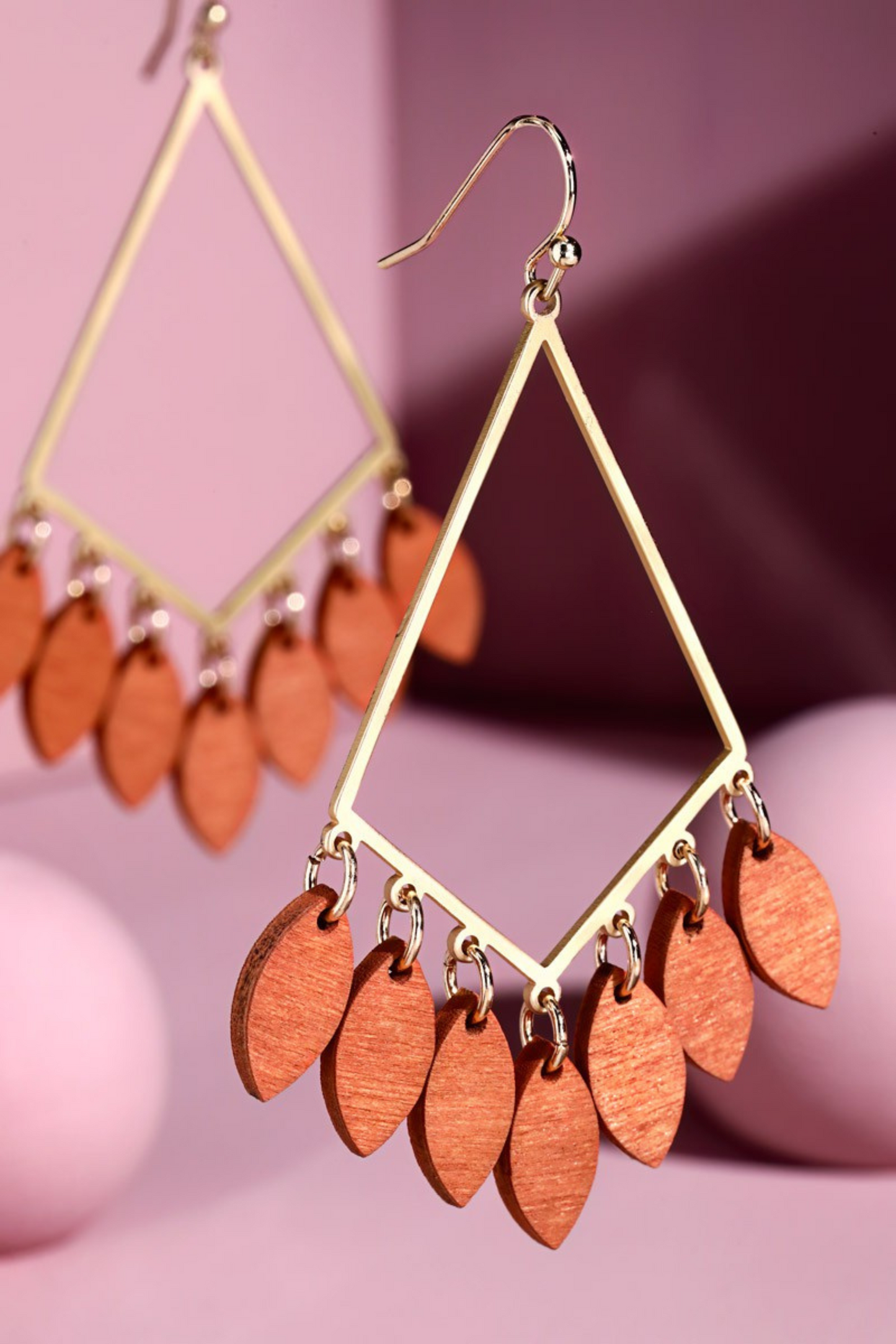 Diamond Wood Leaf Earring