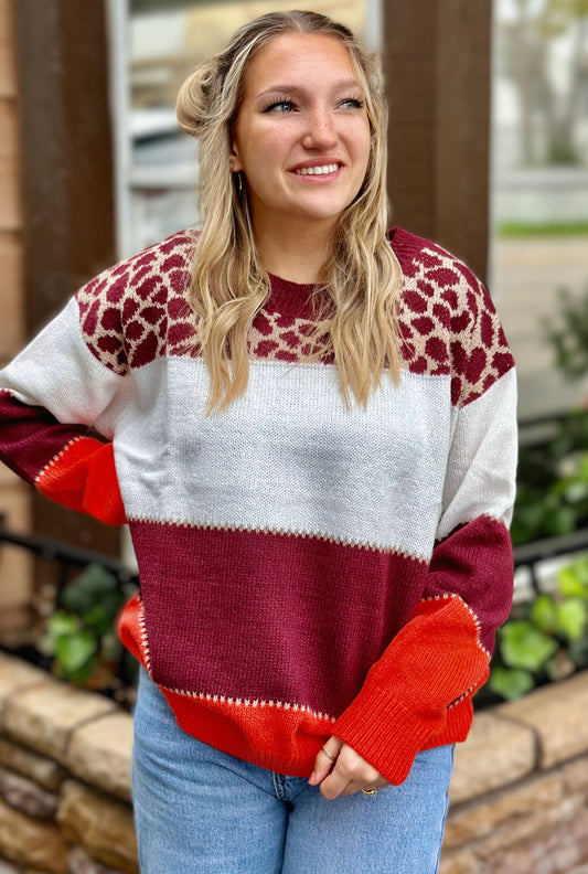 BURGUNDY CHEETAH GIRLS SWEATER