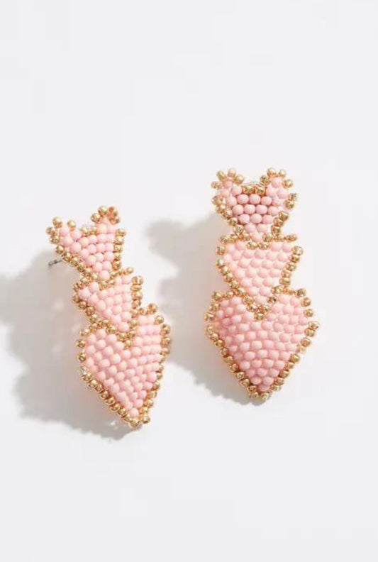 PINK 3 HEARTS EARRINGS