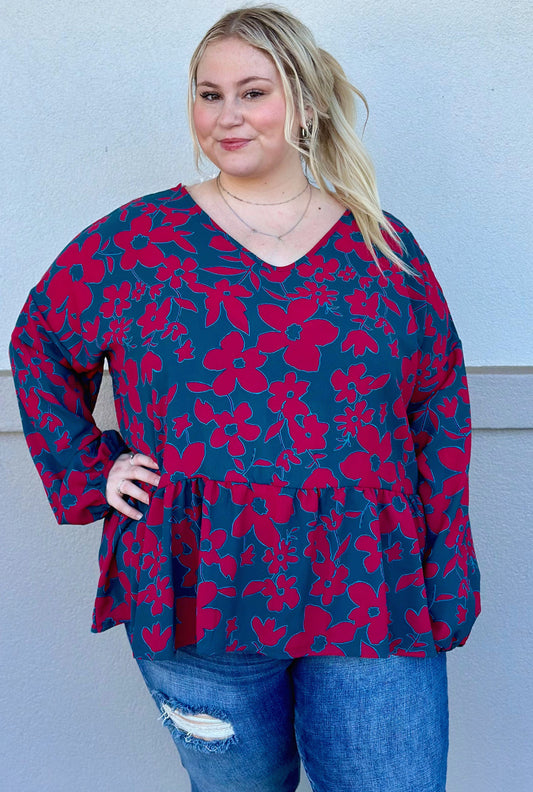 CURVY FLORAL PEPLUM