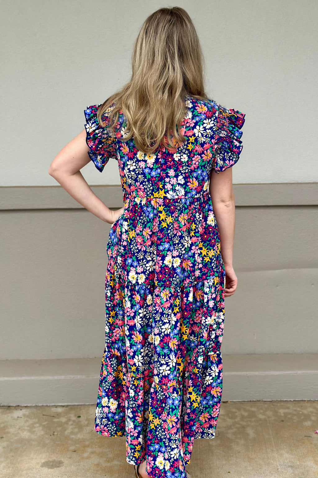 NAVY PICKING FLOWERS DRESS