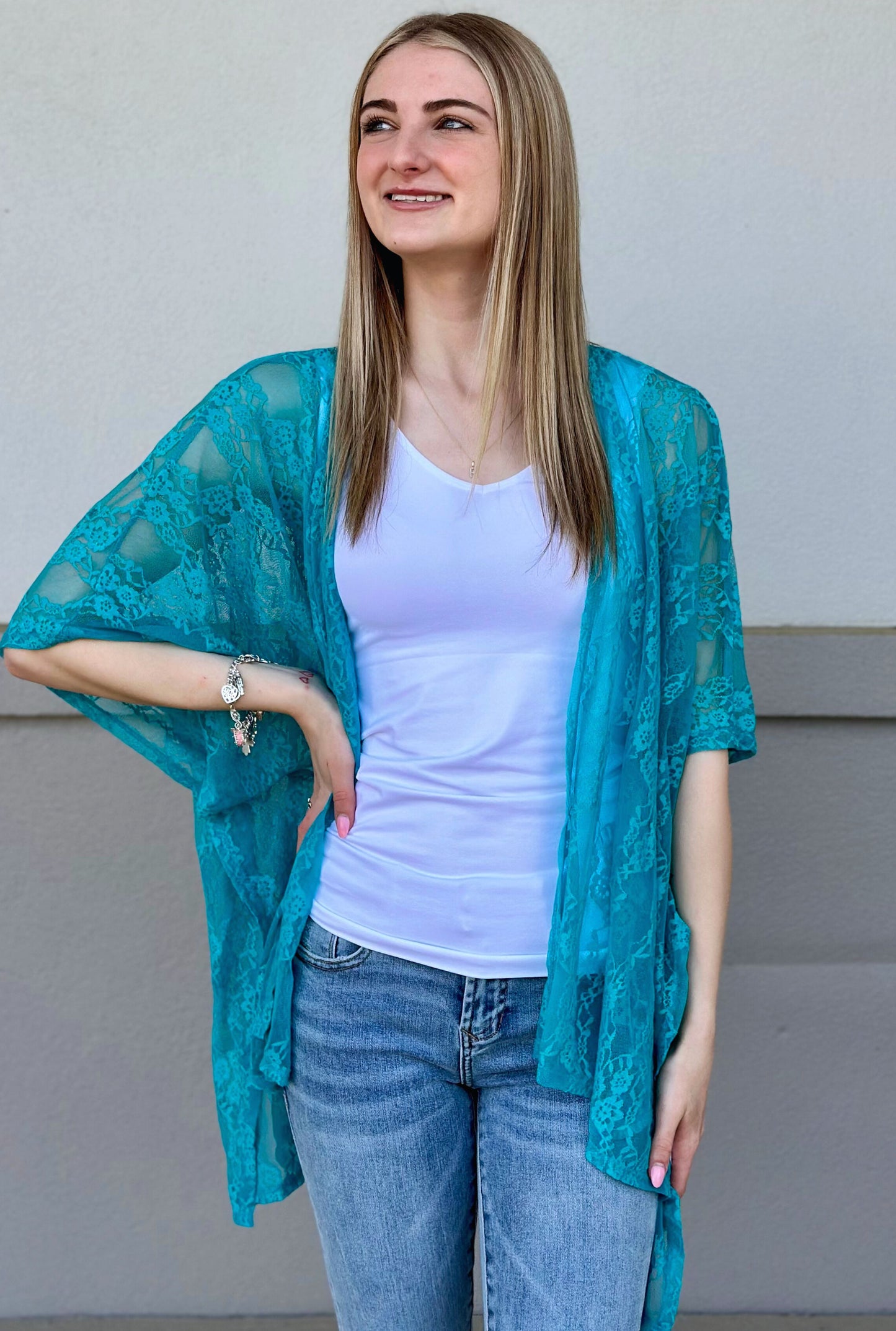 TEAL LACE ESCAPE KIMONO