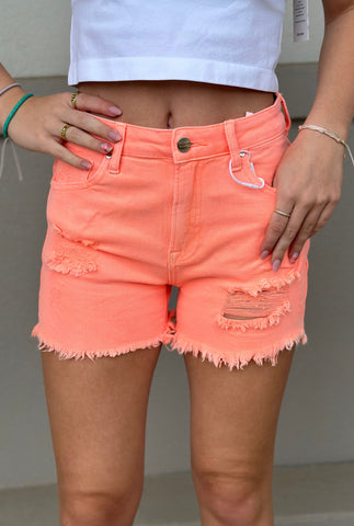 CORAL DISTRESSED RISEN SHORTS