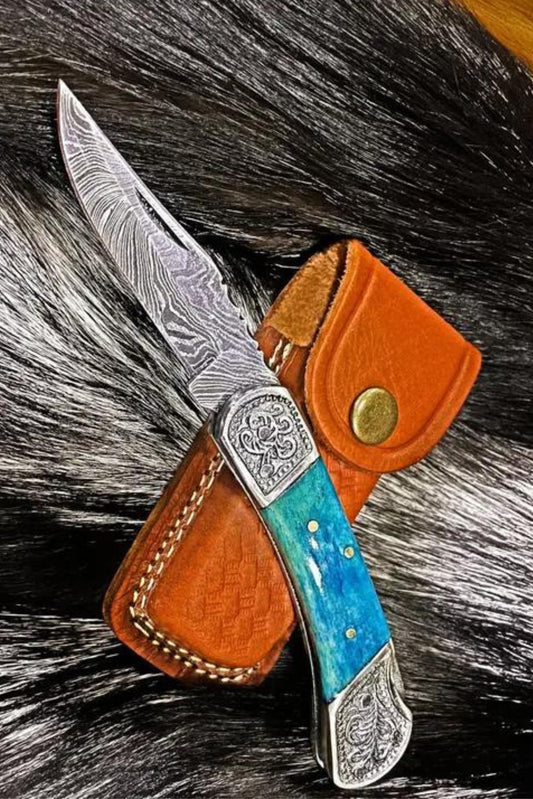 Pocket Knife Dyed Blue Bone