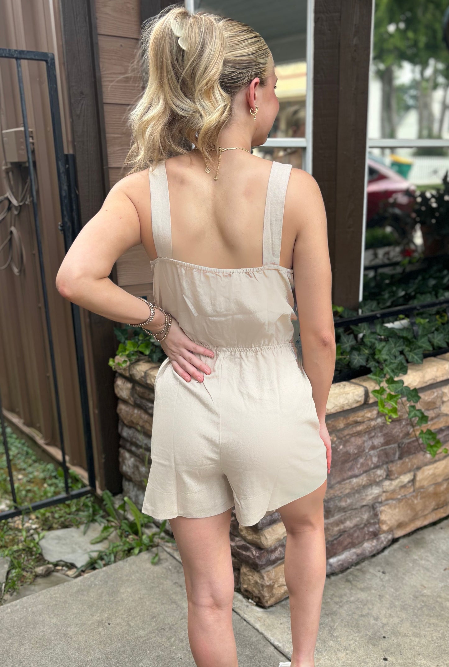 OATMEAL BUTTON DOWN ROMPER