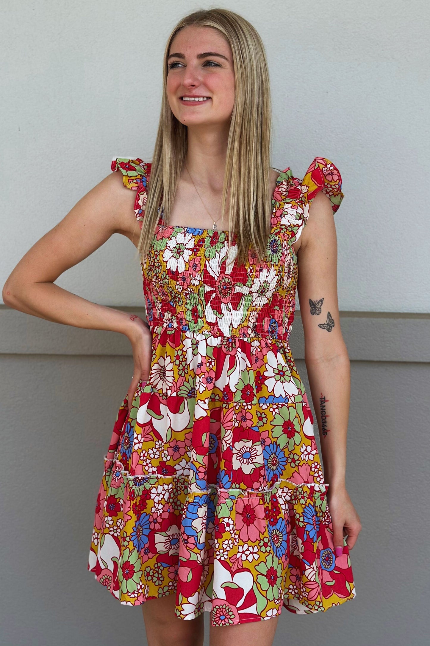 FLIRTY FLORALS DRESS