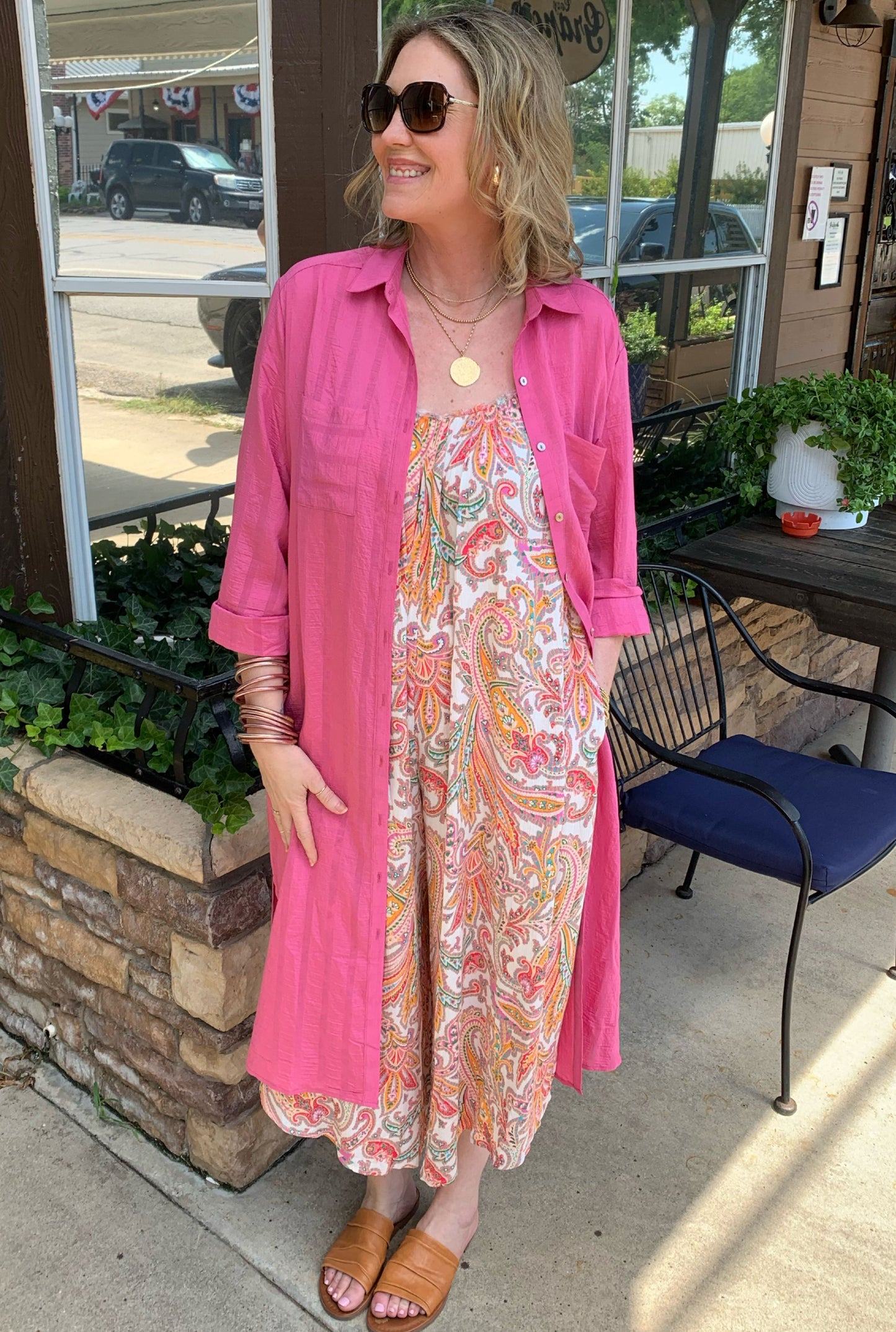 FUCHSIA BUTTON DOWN DRESS