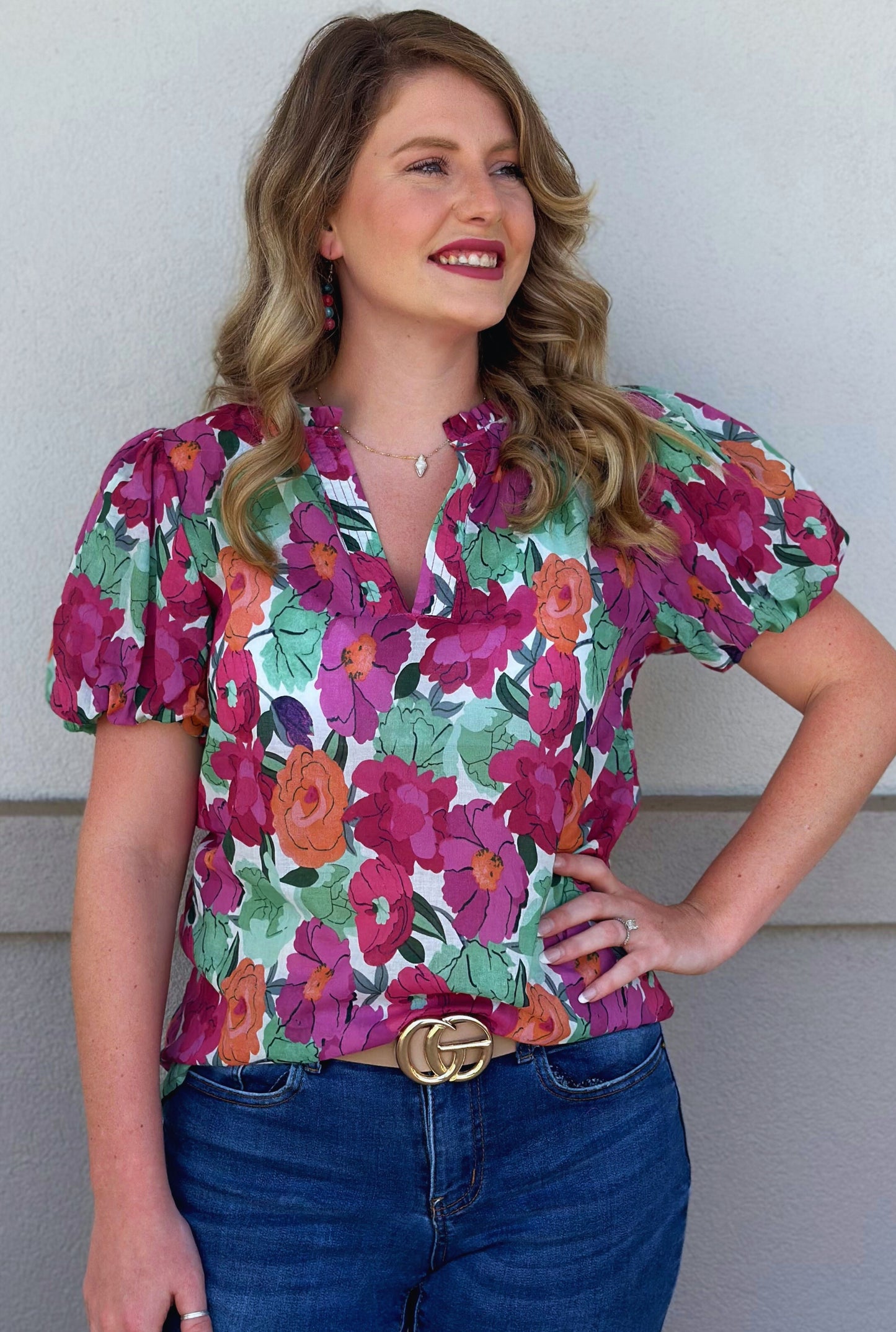 RASPBERRY VIBRANT FLORALS TOP