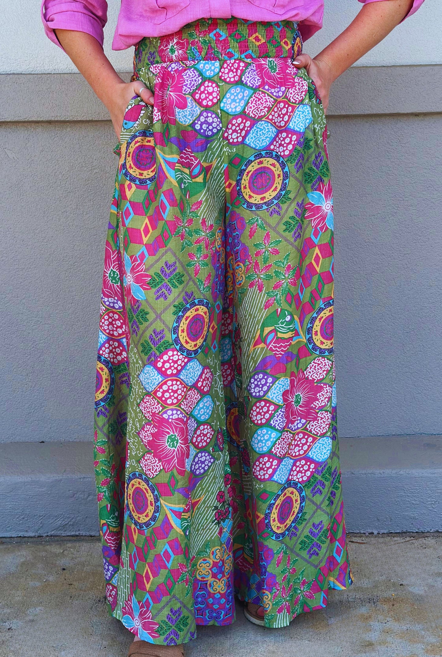 GREEN GARDEN FLARE PANTS