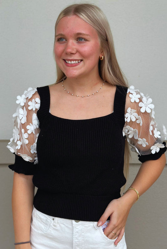 BLACK ELEGANT FLORALS TOP