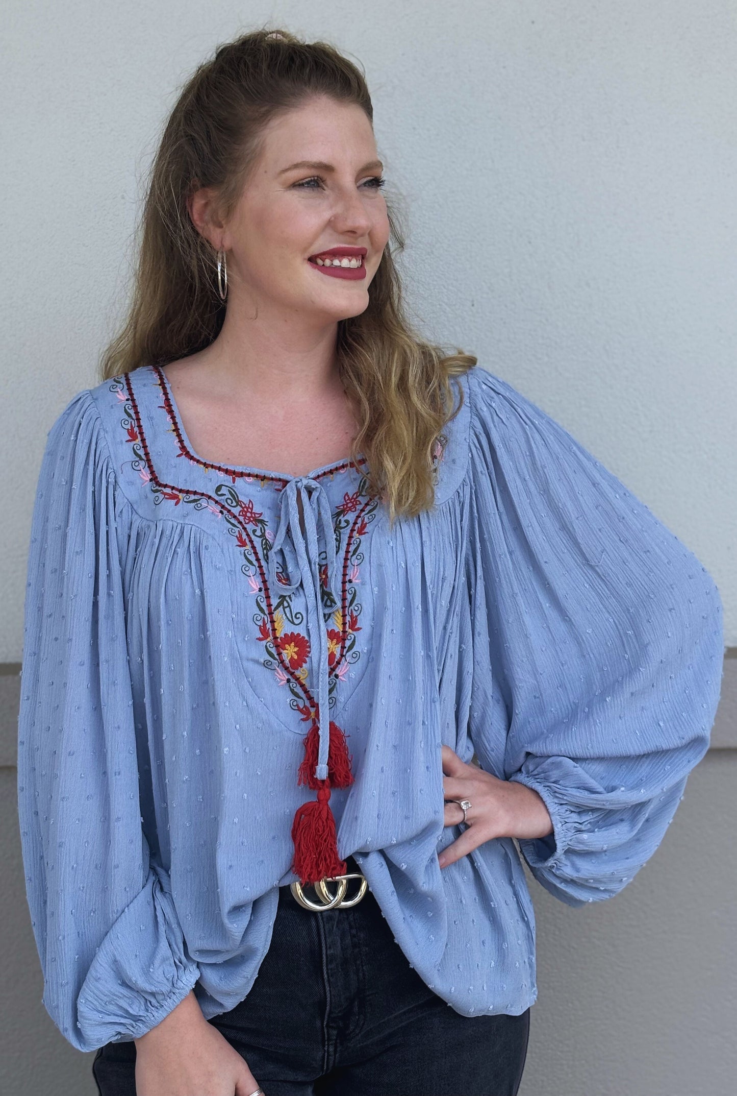 BLUE TASSEL BOHEMIAN TOP