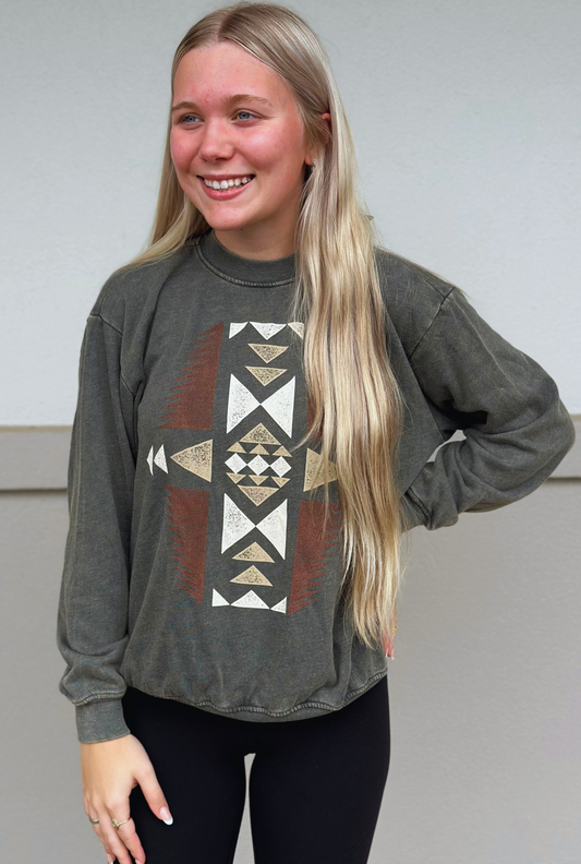 OLIVE AZTEC SWEATSHIRT