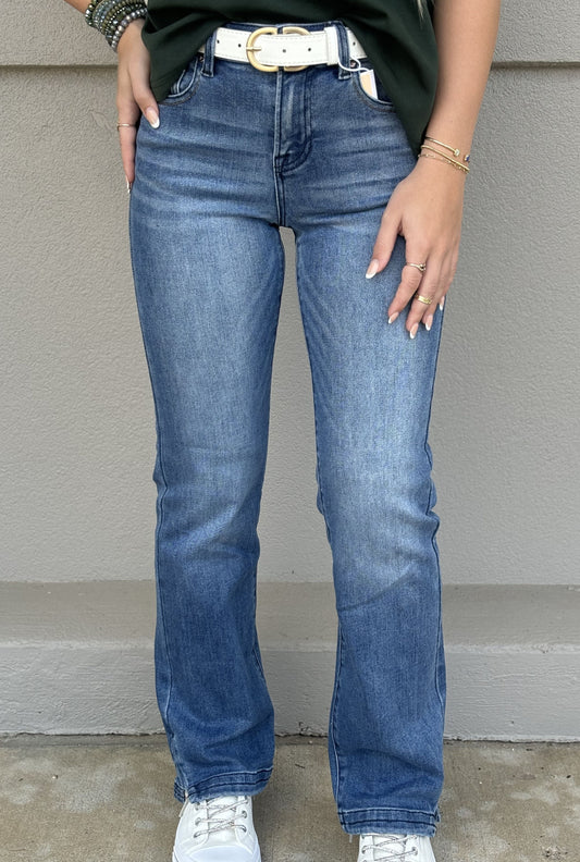 MID-RISE ANKLE STRAIGHT MINI SIDE SLIT JEANS